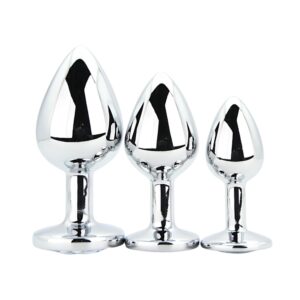 Toosh Metal Butt Plug Silver Set of 3 Clear Stone