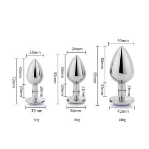 Toosh Metal Butt Plug Silver Set of 3 Clear Stone - Image 9