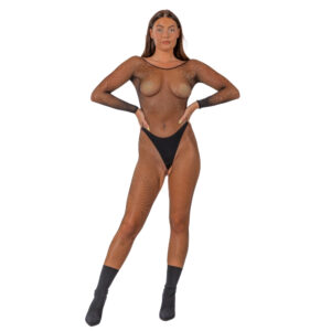 Lace by LJ Fishnet Crotchless Long Sleeve Bodystocking Black - Image 5