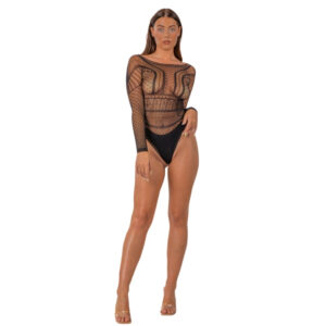 Lace by LJ Seamless Lace Long Sleeved Bodysuit Black - Image 3