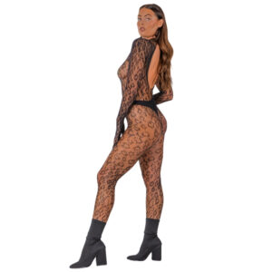Lace by LJ Gloved Leopard Print Catsuit Black - Image 4