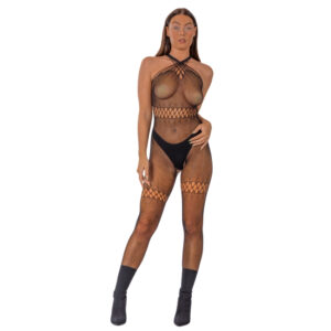 Lace by LJ Crossover Neck Crotchless Bodystocking - Image 3